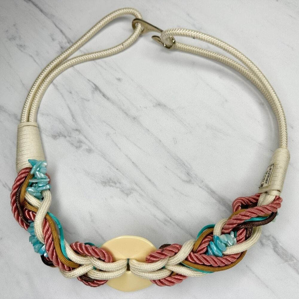 Leather Shop Vintage Beaded Braided Rope Belt Turquoise Pink Medium (M) ✨